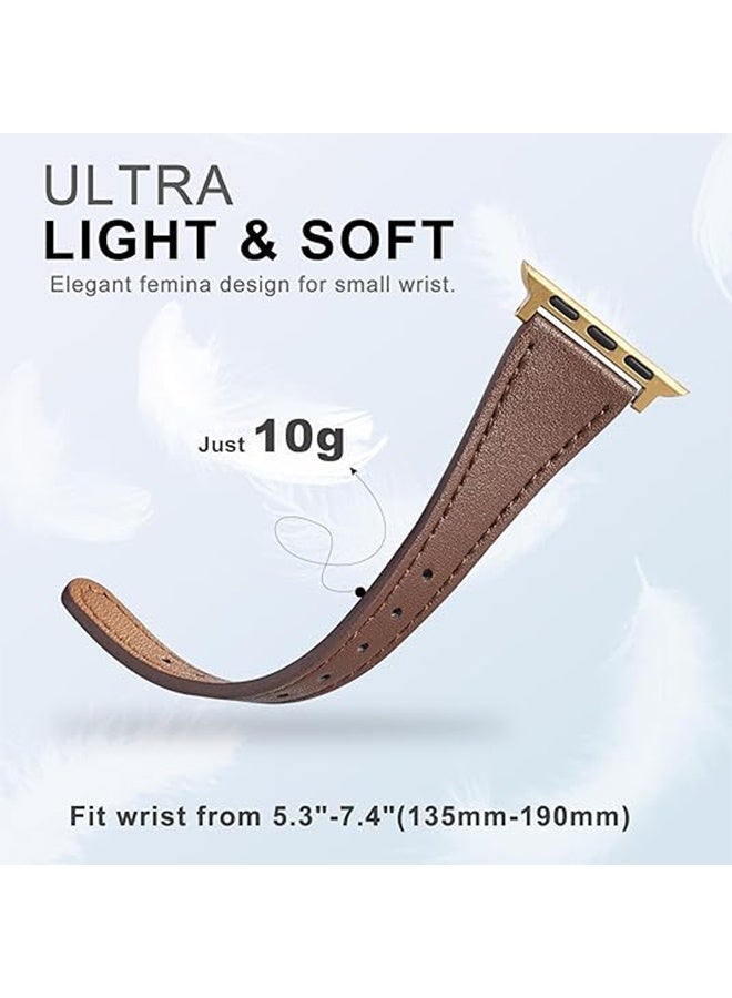 سوار جلدي متوافق مع ساعة أبل للنساء، متوفر بمقاسات 38 مم، 40 مم، 41 مم، 42 مم، 44 مم، 45 مم، 46 مم، و49 مم، سوار رفيع لساعات أبل من السلسلة SE، SE2، السلسلة 10، 9، 8، 7، 6، 5، 4، 3، 2، 1، لون بني. - Image 3